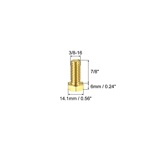 Image of uxcell Brass Hex Bolts, 3 /8-16x7 /8 2pcs Fully Thread Grade 4.8 Solid Brass Hexagon Head Bolt Machine Screws for Machinery