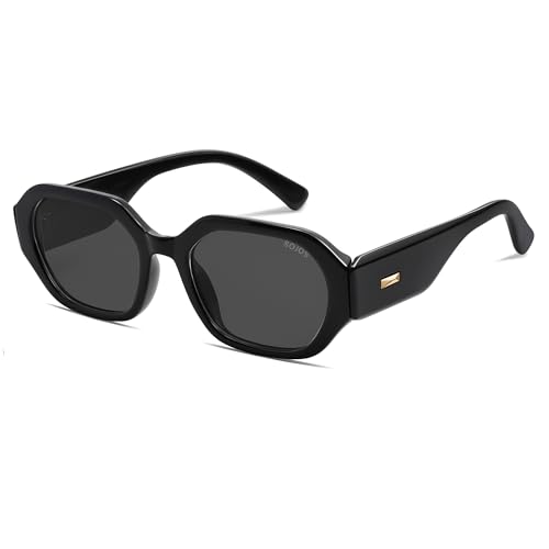 SOJOS Polarized Sunglasses For Women Retro Rectangle Womens Sun Glasses Trendy Narrow Square 90s Shades SJ2232 Black Grey Lens