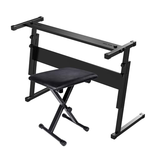 Sulishang Piano Keyboard Stand & Adjustable Piano Bench, Adjustable Z-Shaped Keyboard Stand with Locking Straps, Portable Wide Piano Stand Set for 54 and 61 Keys