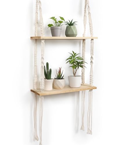 Petrala Wandregal Holz Boho Makramee wandbehang Regal Doppelschicht...