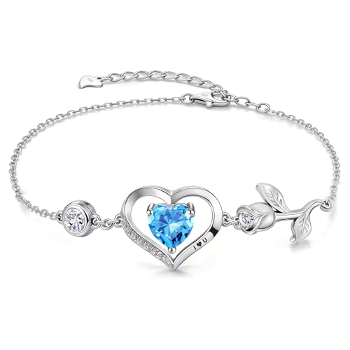 Image of 1CT Rose Heart Bracelet Moissanite Lab-Grown Sapphire Ruby Emerald&More 18K White Rose Gold Plated Anniversary Birthday Gift for Wife Girlfriend Mom Daughter Mothers Day Gift for Mom