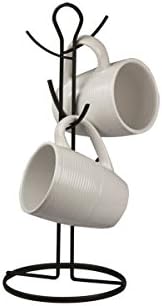 Home Basics Chrome Wire Collection Durable Steel Mug Tree Stand, 6-Hook Coffee Tea Cup, Holder Kitchen Countertop, Black