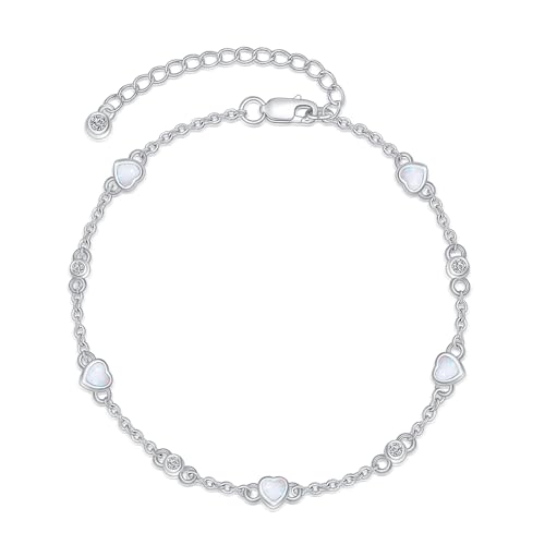 Image of HPQQ Anklet Bracelet for Women 925 Sterling Silver Natural Stone Chain Ankle Bracelet Beach Summer Fine Jewelry Birthday Mothers Day Gifts for Women Her Mom