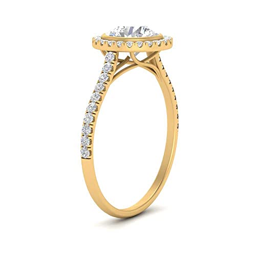 Image of 55Carat Choose Your Gemstone Bezel Round Halo Pave Diamond CZ Ring Yellow Gold Plated Round Shape Halo Engagement Rings Everyday Jewelry Wedding Jewelry Handmade Gifts for Wife US Size 4 to 12