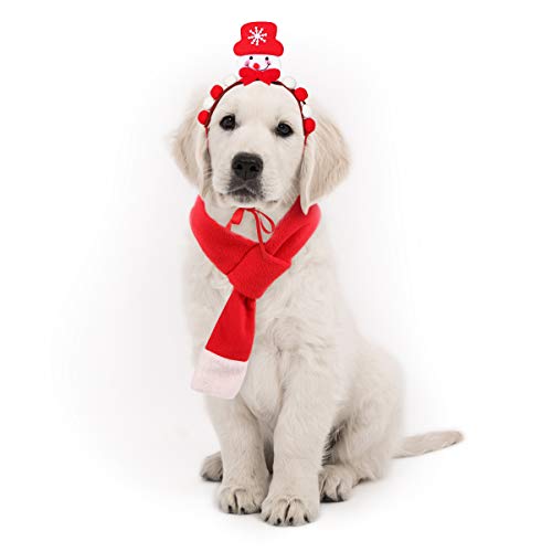 POPETPOP Pet Christmas Costume Accessories Dog Snowman Headband and Christmas Scarf Set for Dogs Cats Pets