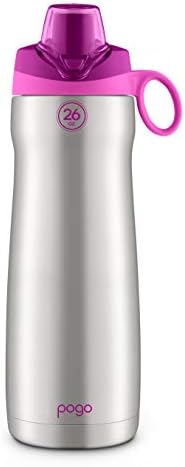 Pogo Vacuum Insulated Stainless Steel Water Bottle with Leak Proof Chug Lid and Silicone Carry Loop, Fuchsia, 26 oz