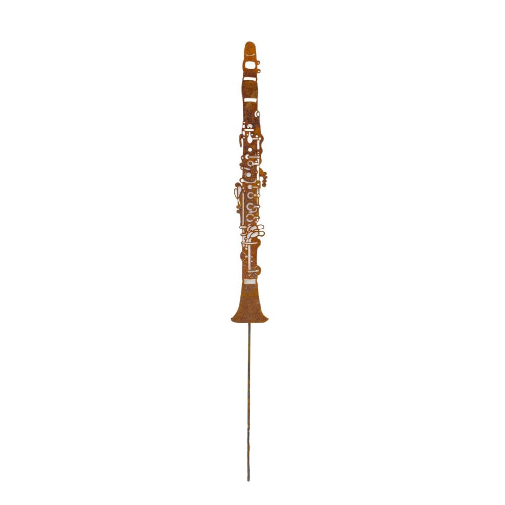 Gartenstecker Klarinette aus Cortenstahl Rostoptik – 110 cm – Wetterfest & Ganzjährig Outdoor – rostige Metall Gartendeko für Beet, Rasen, Terrasse & Balkon – Geschenk für Musikliebhaber