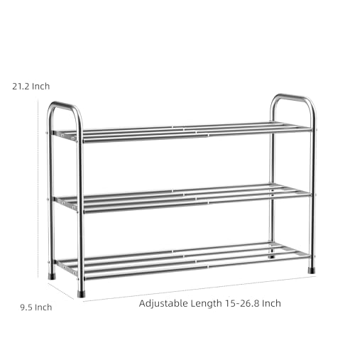 3 Tier Expandable Shoe Rack for Closet, Stainless Steel Shoe Shelf, Strong Weight Capacity Shoes Organizer, Easy to Install and Saving Space Standing Shelf with Sturdy Frame(3 Tier) - Image 4