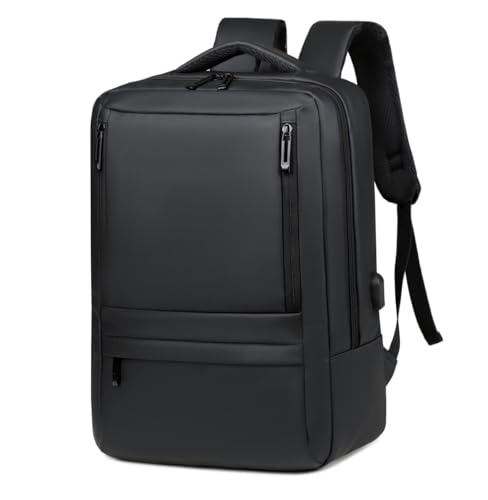 Multi-functional computer bag, expandable, solid color, simple business, new men's commuting water-resistant backpack (black)