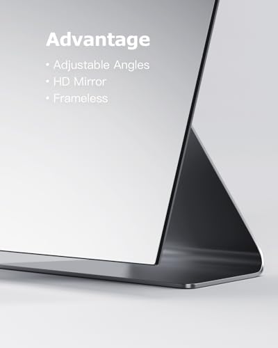 NEZZOE Rectangular Free-Standing Makeup Mirror, Frameless 1X Vanity Mirror with Adjustable Tilt, Metal Base, for Desk, Bathroom Countertop or Windowsill, 12 x 7 Inches - Thumbnail 4