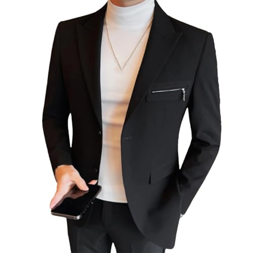 Men's Business Suit Jacket Zipper Design Slim Casual Office Social Suit Jacket Banquet Party Wedding Groom Dress