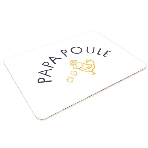 Sets de table blanc Papa Poule en liège grand format 39,5 x 28,5 cm x4