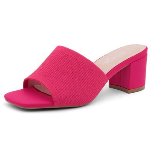 Image of Herstyle Square Open Toe Heeled Sandals for Women 2.5 Inch Low Block Chunky Heel Sandals Slip-On Mules Comfortable Dress Shoes for Party Wedding Office