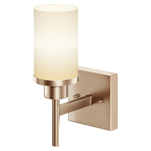 AONEON Vanity Lighting Fixtures with White Frosted Glass Champagne Bronze Wall Lamp Over Bathroom Mirror for Bedroom Living Room Washroom Porch T001CPG-L1