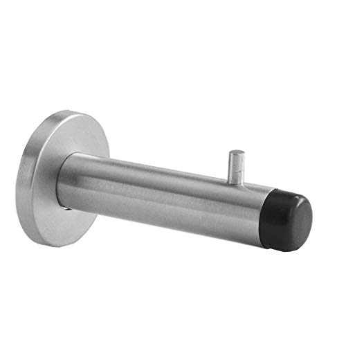 49.991.02 Aperit Edelstahl Wand-Türstopper mit Haken | Türpuffer | Kleiderhaken | 18 x 91mm | Design | Komplett | Gummi Puffer Schwarz Cover