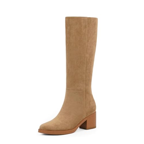 Image of Womens Knee High Boots Chunky Low Heel Round Toe Tall Long Boots | Balanced Low Block Heel, Roomy Round Toe, Anti-slip Rubber Outsole, Fashion Heeled Dressy Fall Winter Long Boots for Women