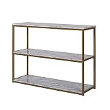 WYFDP 3-Tier Console Sofa Table Industrial Side Table 43x14x32 White Marble Top Golden Frame for Liv