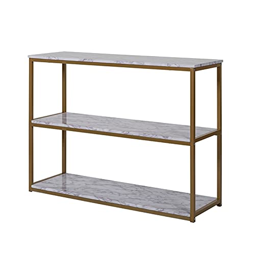 Wyfdp 3-Tier Console Sofa Table Industrial Side Table 43X14X32 White Marble Top Golden Frame For Living Room Entry Way Hallway #TOP4