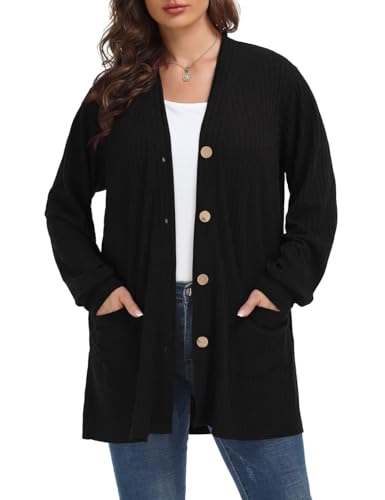 MONNURO Plus Size Cardigan for Women Lightweight Long Sleeve Button Down Sweaters Work Tops with Pockets