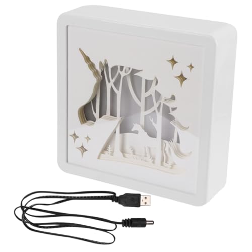 PRETYZOOM Paper Carving Light Box Retro Unicorn Indoor Decorative Lamp for Adults Unique Present for Home Decor