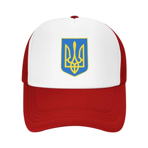 Ukraine Coat of Arms Country Flag Trucker Hat Summer Mesh Cap with Adjustable Snapback Strap Unisex Red