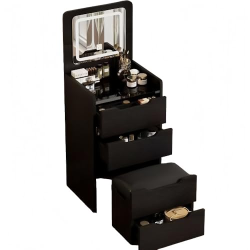 Stewlt �h���b�T�[ �R���p�N�g���ϑ� LED�~���[�t�� 3�i�K���� ���[�t���f�X�N �J���h���b�T�[�e�[�u�� ��㋾�� �ȃX�y�[�X �z���C�g �k���� (�Ɩ��t�� + �B���h���b�V���O�X�c�[�� + ���ˏグ���~���[,60CM �u���b�N)