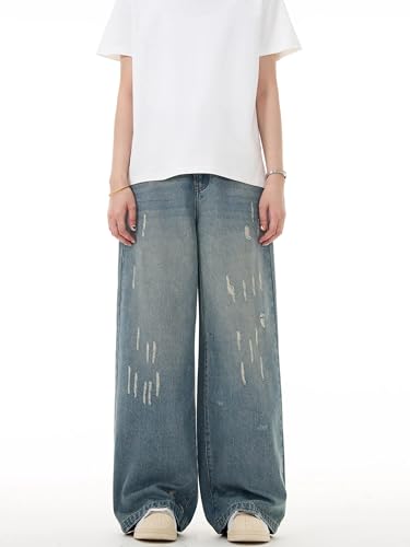 GUOYUXIAO Men's Jeans American-Style Retro Ripped Pants Loose-fit Casual Trouser for Men4