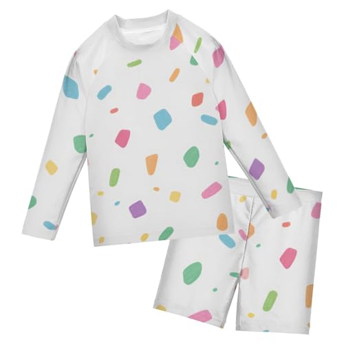 Traje de baño de dos piezas manga larga infantil con diseño animado color blanco