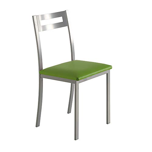 MOMMA HOME Set de 4 Sillas - Modelo PAMIS - Color Plata/Verde - Material Metal/Ecopiel - Medidas 41 x 47 x 86 cm - imagen 4