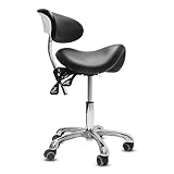 LIMKOMES Saddle Stool with Back Support Ergonomic Adjustable Stool Swivel Rolling Saddle Stool Salon