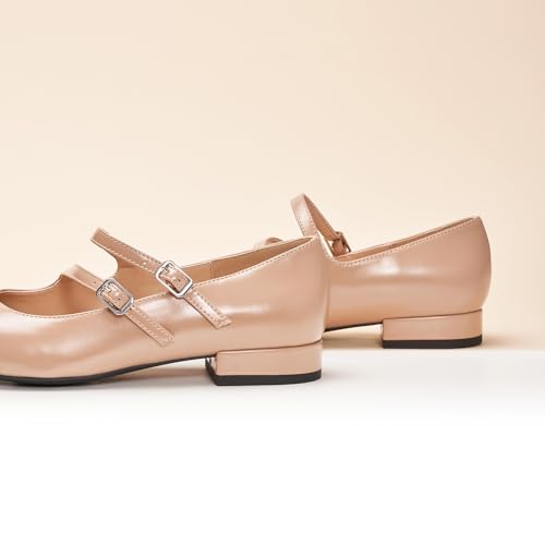 C.Paravano Luxury Mary Jane Ballet Flats: Adjustable Double Straps & Square Toe | Premium Comfort for Gallery Openings, Spring Brunches | Style w/Midi Skirts or Cropped Trousers(Beige,7)3
