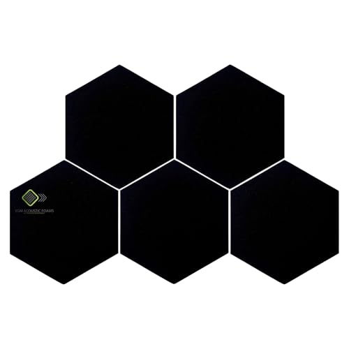 Image of YGM Acoustic Foams Professional Hexagon Acoustic Foam Panels, Absorption Panel, 12 X 12 X 1 inch High Density Edge Wall Tiles for Acoustic Treatment (Black, Set of 5)