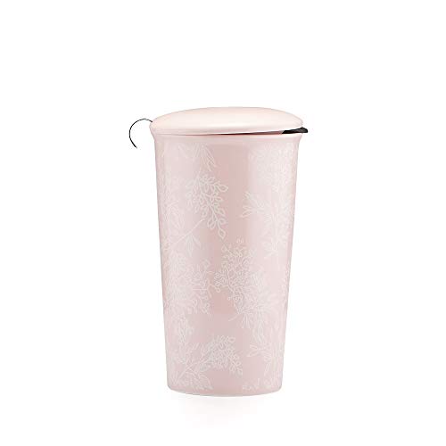 KARALIN Ceramic Teapots Mug Double Insulated Mug With Infuser Basket And Two Lids12oz Pink