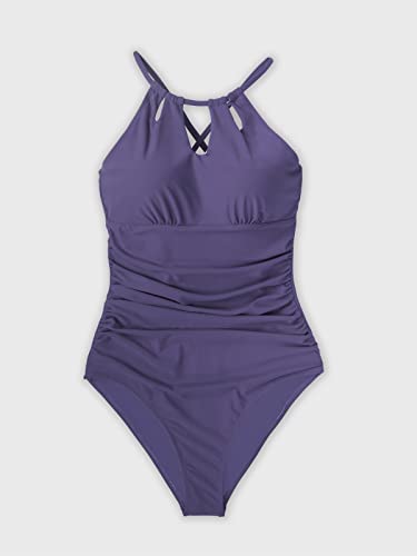 Cupshe Women's One Piece Swimsuit Tummy Control Ruched Lace Up Cutout Bathing Suit, M Purple #TOP3