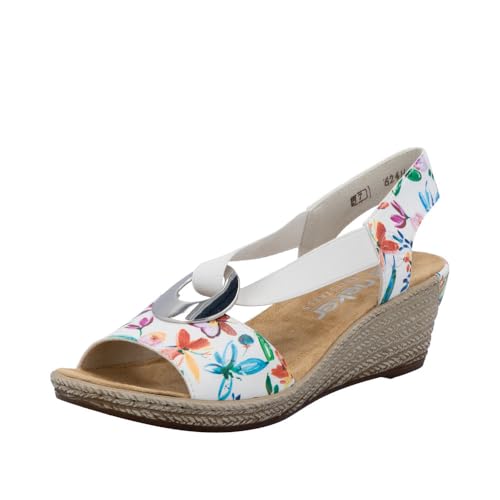 Image of Rieker 624H6 Fanni Women's Wedge Sandals - Lightweight, Comfortable and Supportive - Slip On Sandals with Cushioned Insole and High Wedge for Everyday Stylish Wear