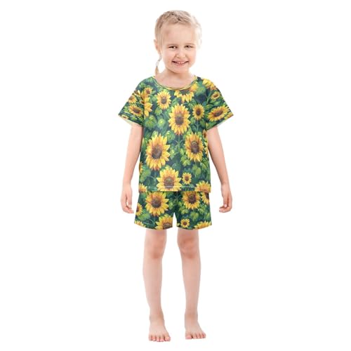 senya Short Sleeve Pajamas Sets Summer Cotton Sleepwear Sunflower and Leaves3