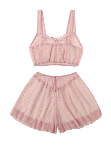 Sweatyrocks women's mesh cami top with ruffle hem shorts 2 piece …