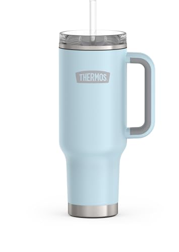 Image of THERMOS Stainless Steel Cup Holder Mug - 40 Ounce, Glacier - Insulated Tumbler with Lid and Straw, Plus Leak-Resistant Slide Lock