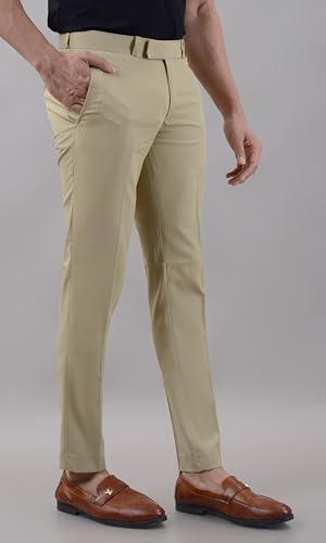 Image of VILLAIN Solid Mid-Rise Stretchable Men's Formal Trousers