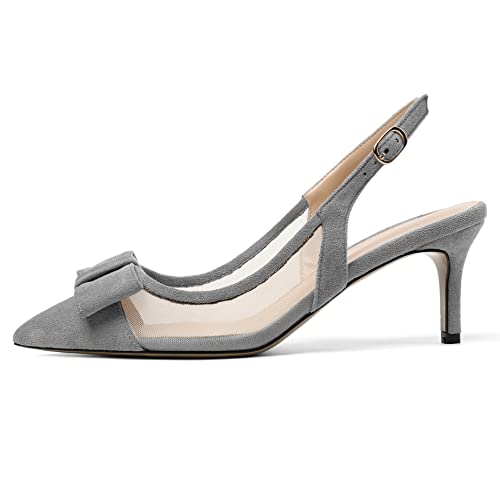 Eldof Women's Pointed Toe Kitten Heel Slingback Pumps with Bowtie, 2.6 Inch Heeled Pumps Dress Shoes for Ladies Wedding Party Office Evening2