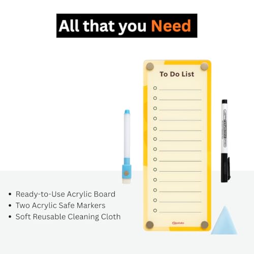Image of Magnetic Acrylic Fridge Weekly Planner | Family Calendar & Daily Routine Organiser | Reusable Fridge Magnet Board | 24x10 cm | Yellow