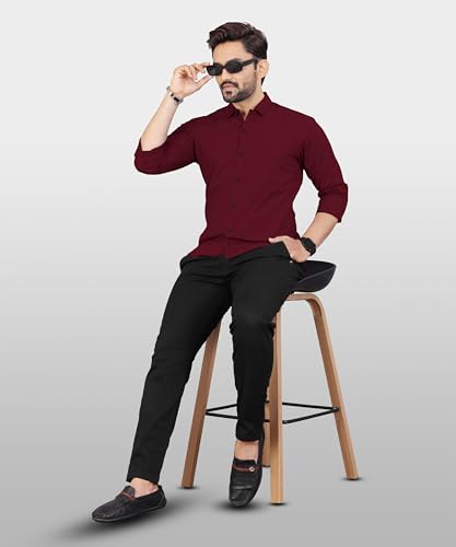 Image of Men's Cotton Full Sleeve Shirt | Regular Fit Casual & Formal Wear with Patch Pocket