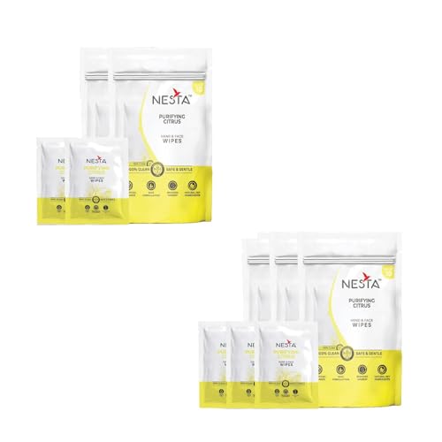 Image of Nesta Pocket Size Facial Wet Wipes, Individually Wrapped (10x5 Packs) 50 Wipes | Citrus & Aloe Vera | Instant Freshness, Deep Cleansing & Hydration | Alcohol-Free | Travel Essentials for Men & Women