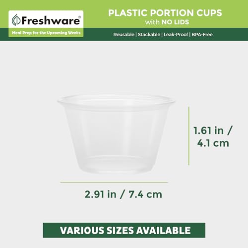 Image of Freshware Plastic Portion Cups (No Lids) [4 Ounce, 250 Count] Disposable Plastic Cups for Meal Prep, Salad Dressing, Jellos Shot Cups, Souffle Cups, Condiment and Dipping Sauce Cups