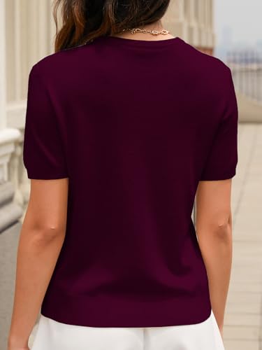 Image of DAIMIDY Womens Cotton Modal Short Sleeve Sweaters Summer Knit Tops | Breathable,Soft,Smooth Feel and Excellent Drape.Fit in Summer,Spring and Fall.