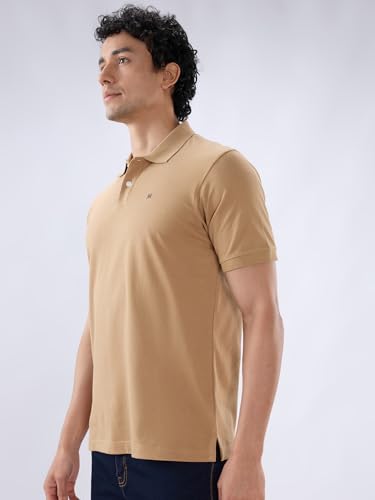 Image of Raymond Men Slim Fit Solid Pattern Pure Cotton Half Sleeve Polo Neck Casual T-Shirt