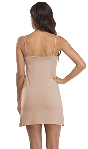 Aciemr Women Full Slips Sexy Chemise Nightgown V Neck Under Dress Nightwear Nude Small #TOP4