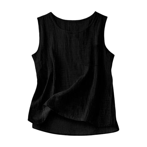 Moderno chaleco casual para mujer en color liso con cuello redondo y blusa verde oliva para mujer, Negro , S