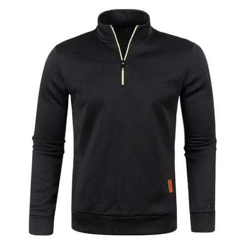 Half Zip Pullover Herren Ohne Kapuze Männer für Solid Arbeitspullover Oversize Winter Sport Arbeitspullover Sweater Men (DE/NL/SE/PL, Alphanumerisch, L, Regular, Regular, Schwarz)