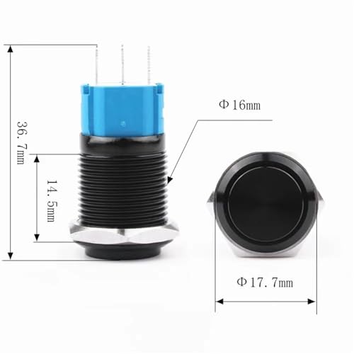 Bouton poussoir noir 16mm avec tête haute et mécanisme à impulsion - 4